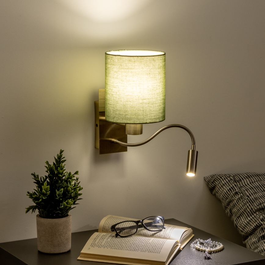 Brilagi - LED Fleksibilna stenska svetilka NUBILA 1xE27/25W/230V + LED/3W medenina/zelena