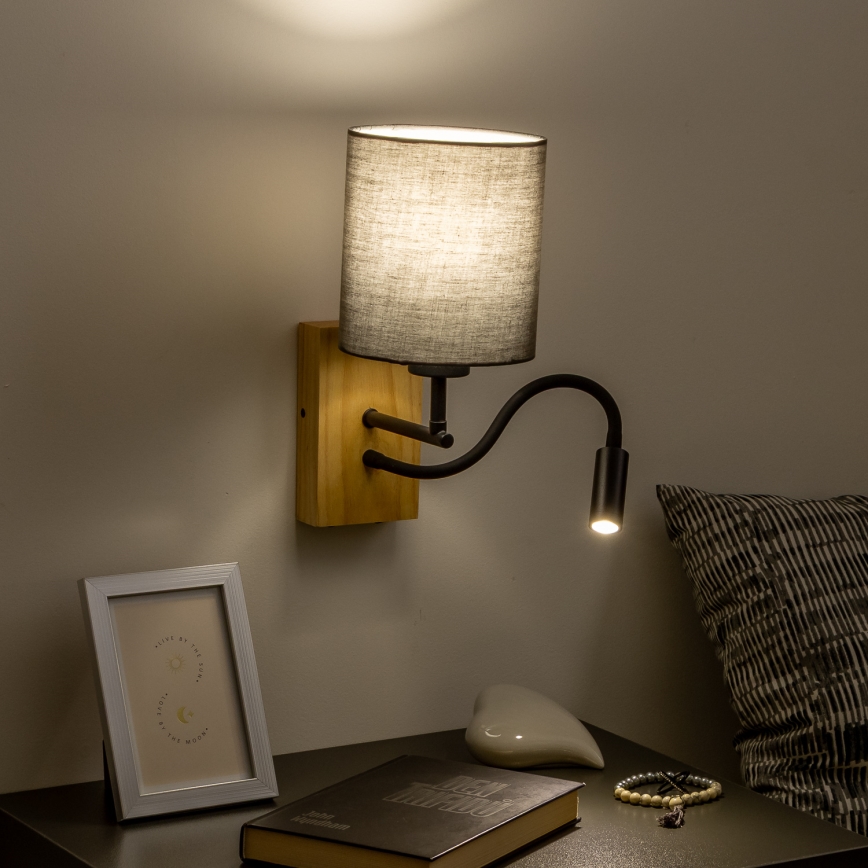 Brilagi - LED Fleksibilna stenska svetilka NUBILA WOOD 1xE27/25W/230V + LED/3W hrast/antracit