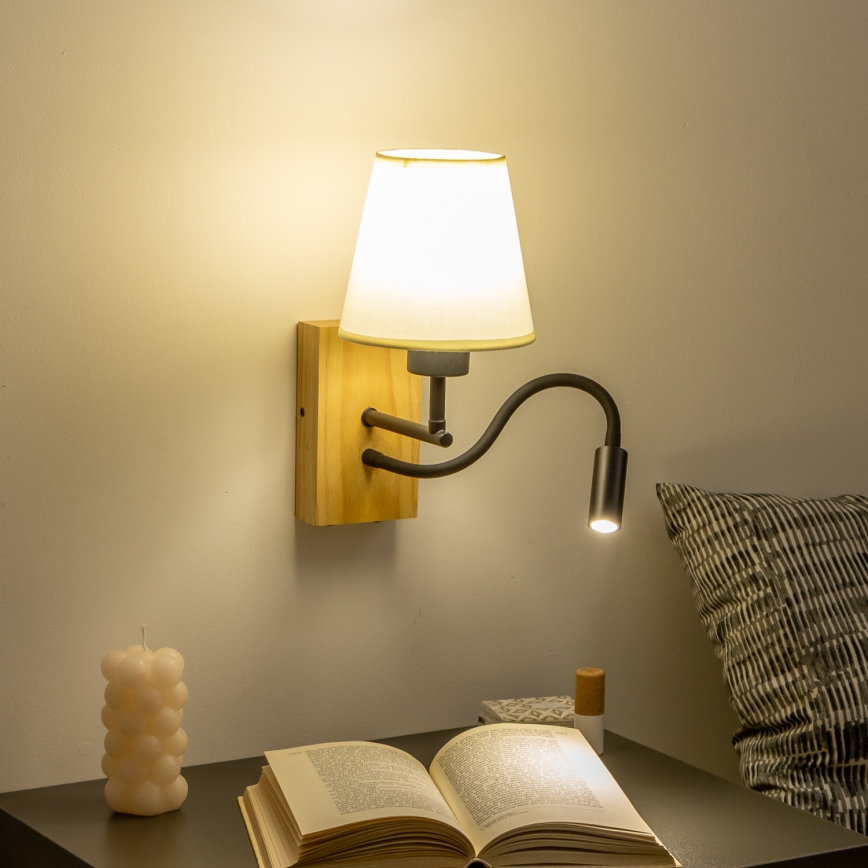 Brilagi - LED Fleksibilna stenska svetilka NUBILA WOOD 1xE27/25W/230V + LED/3W hrast/bela