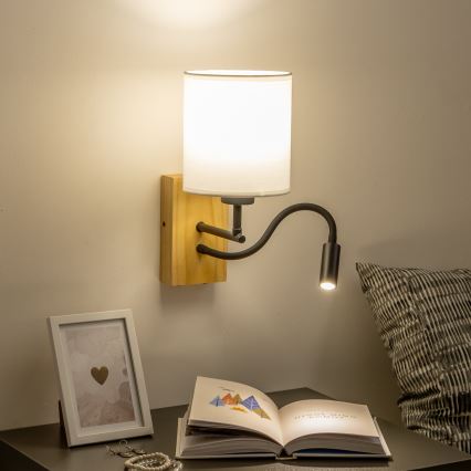 Brilagi - LED Fleksibilna stenska svetilka NUBILA WOOD 1xE27/25W/230V + LED/3W hrast/bela