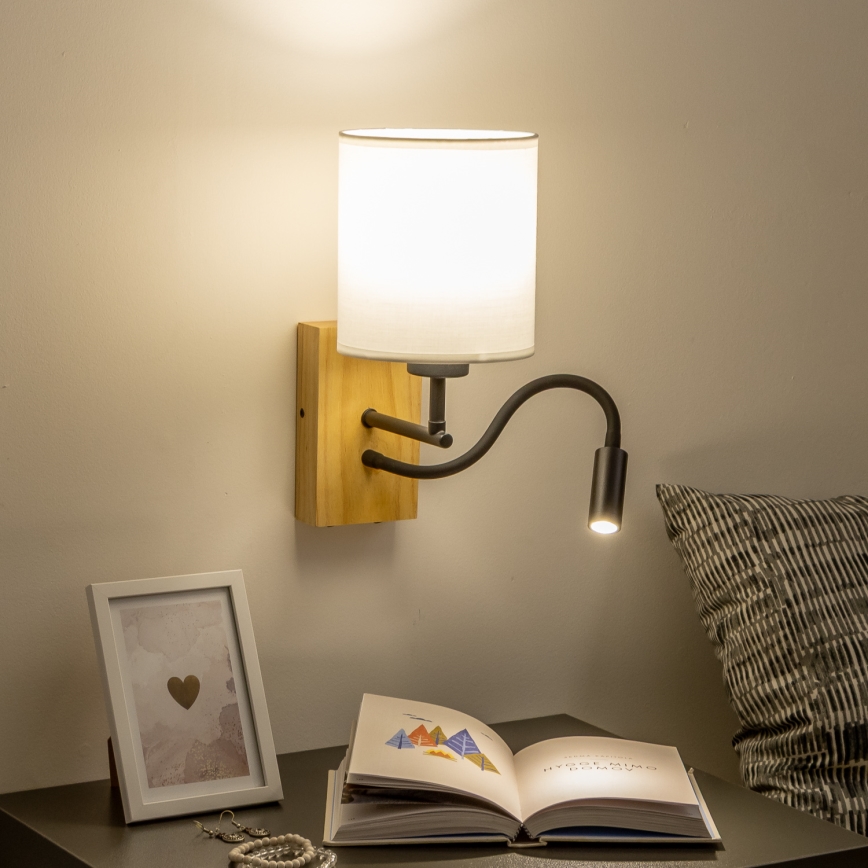 Brilagi - LED Fleksibilna stenska svetilka NUBILA WOOD 1xE27/25W/230V + LED/3W hrast/bela