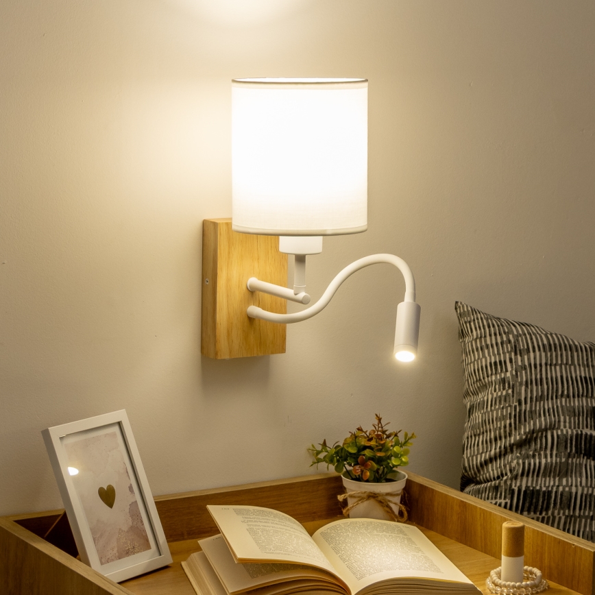 Brilagi - LED Fleksibilna stenska svetilka NUBILA WOOD 1xE27/25W/230V + LED/3W hrast/bela