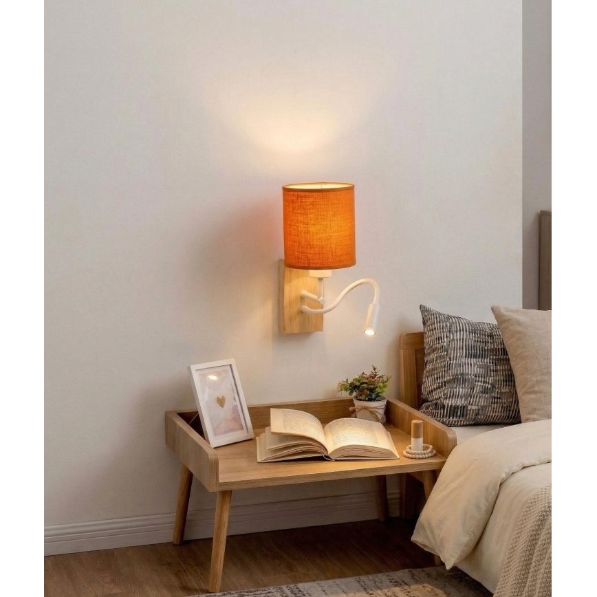 Brilagi - LED prilagodljiva stenska svetilka NUBILA WOOD 1xE27/25W/230V + LED/3W hrast/bela/oranžna