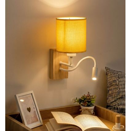 Brilagi - LED fleksibilna stenska svetilka NUBILA WOOD 1xE27/25W/230V + LED/3W hrast/bela/rumena