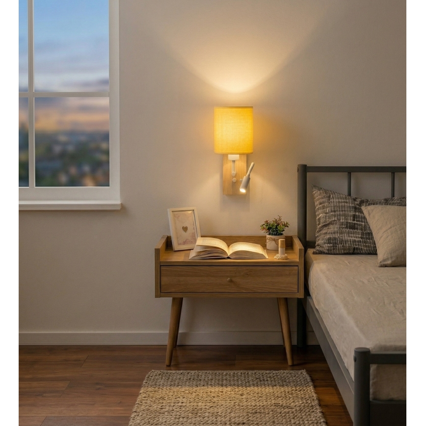Brilagi - LED fleksibilna stenska svetilka NUBILA WOOD 1xE27/25W/230V + LED/3W hrast/bela/rumena