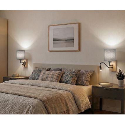 Brilagi - LED fleksibilna stenska svetilka NUBILA WOOD 1xE27/25W/230V + LED/3W hrast/bela/svetlo siva