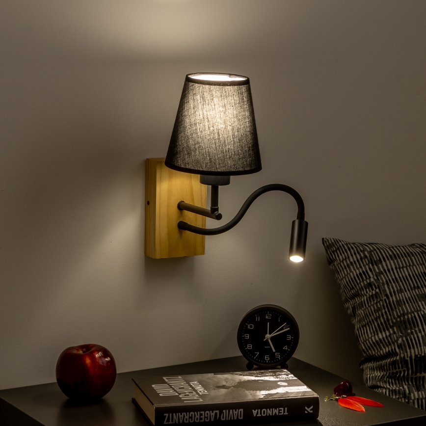 Brilagi - LED Fleksibilna stenska svetilka NUBILA WOOD 1xE27/25W/230V + LED/3W hrast/črna