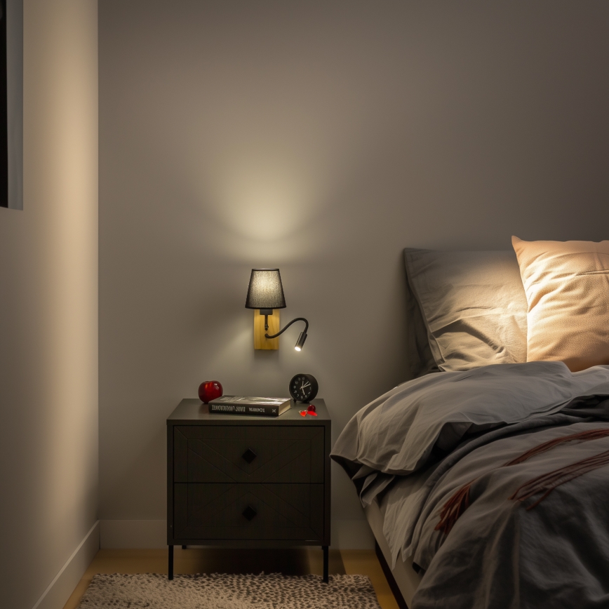 Brilagi - LED Fleksibilna stenska svetilka NUBILA WOOD 1xE27/25W/230V + LED/3W hrast/črna