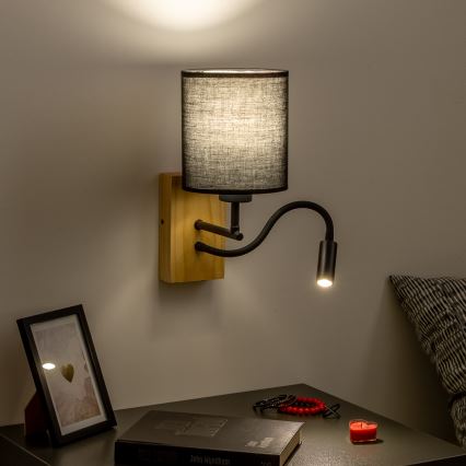 Brilagi - LED Fleksibilna stenska svetilka NUBILA WOOD 1xE27/25W/230V + LED/3W hrast/črna