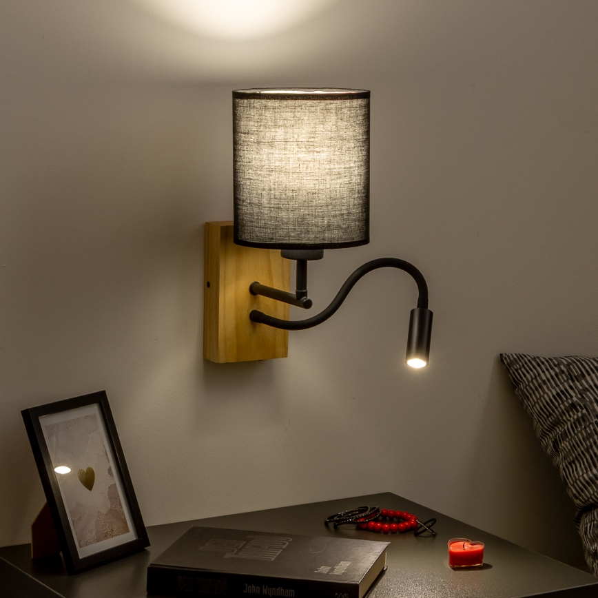 Brilagi - LED Fleksibilna stenska svetilka NUBILA WOOD 1xE27/25W/230V + LED/3W hrast/črna