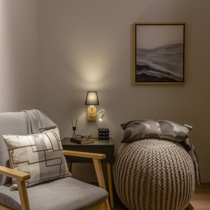 Brilagi - LED Fleksibilna stenska svetilka NUBILA WOOD 1xE27/25W/230V + LED/3W hrast/črna