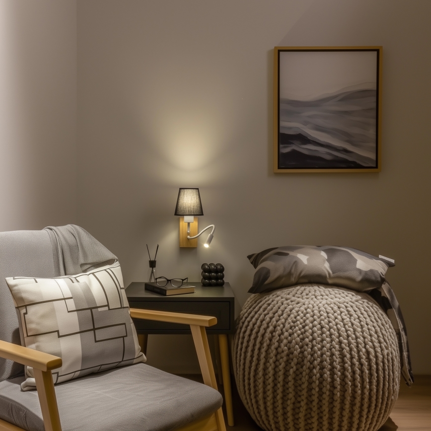 Brilagi - LED Fleksibilna stenska svetilka NUBILA WOOD 1xE27/25W/230V + LED/3W hrast/črna