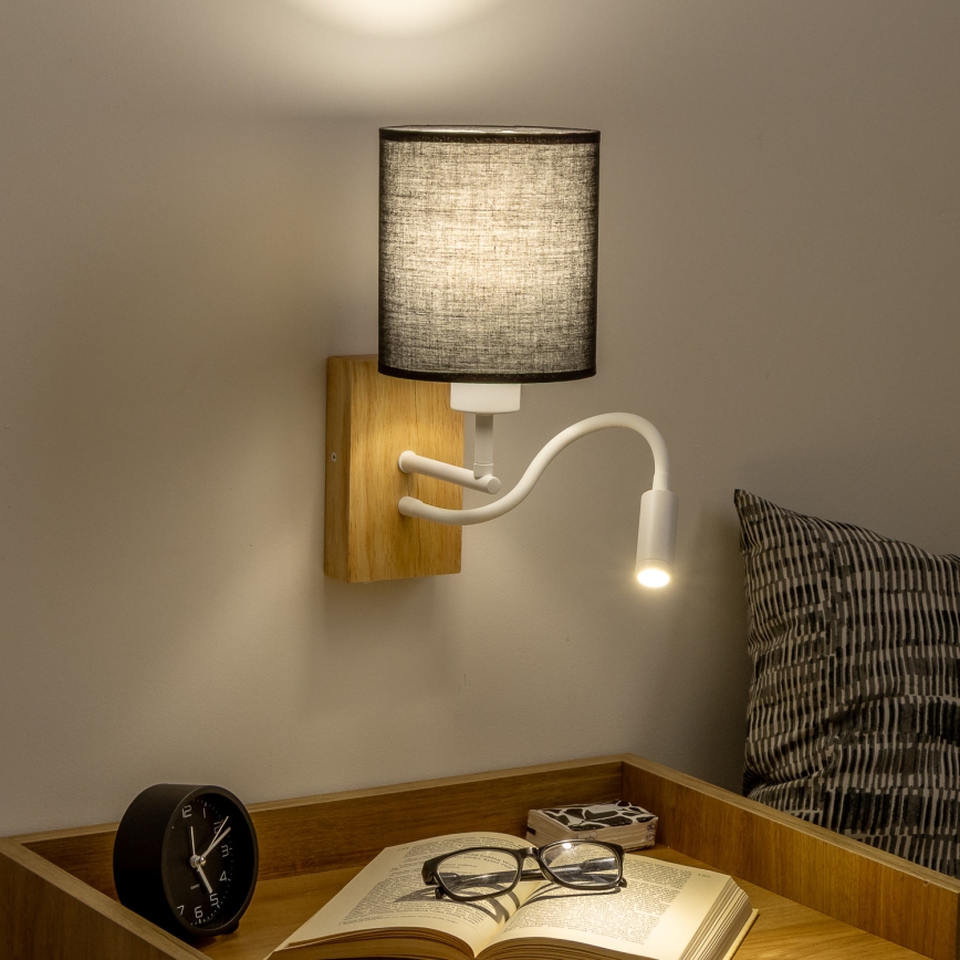 Brilagi - LED Fleksibilna stenska svetilka NUBILA WOOD 1xE27/25W/230V + LED/3W hrast/črna