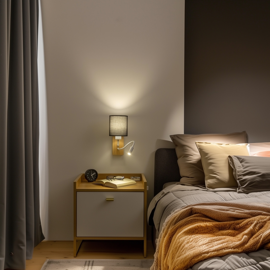 Brilagi - LED Fleksibilna stenska svetilka NUBILA WOOD 1xE27/25W/230V + LED/3W hrast/črna