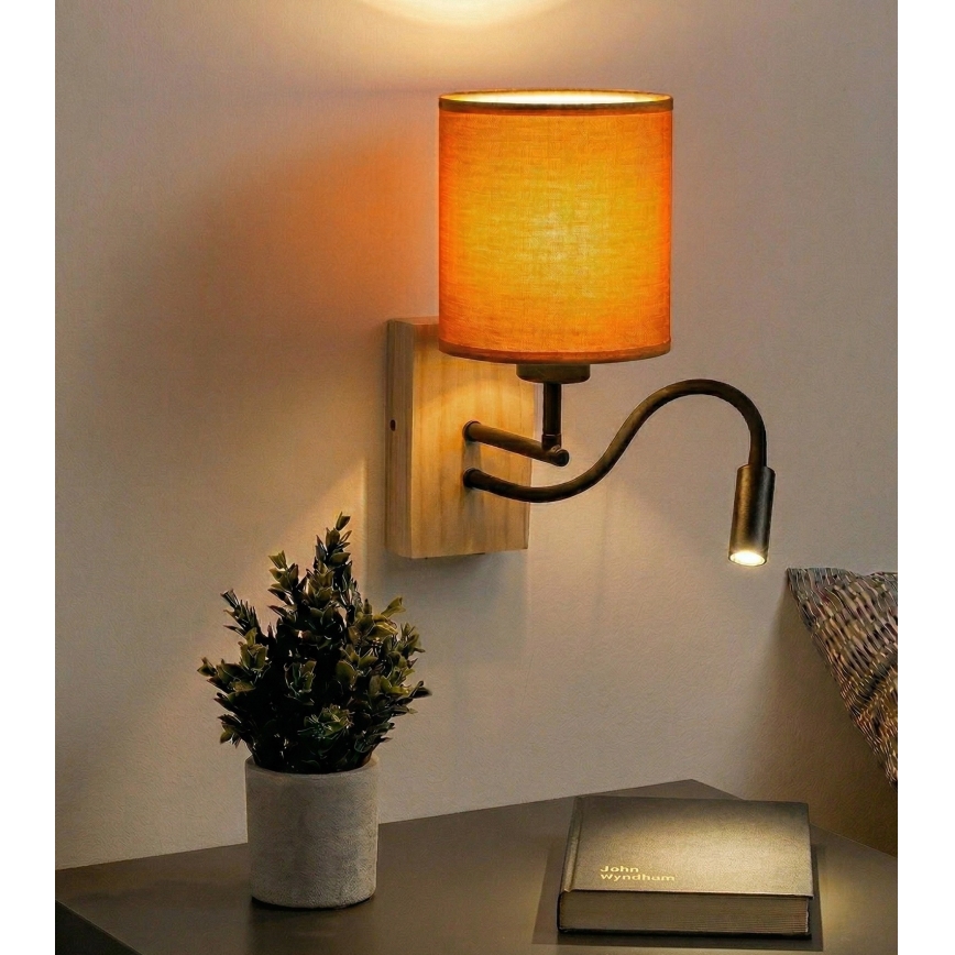 Brilagi - LED prilagodljiva stenska svetilka NUBILA WOOD 1xE27/25W/230V + LED/3W hrast/črna/oranžna
