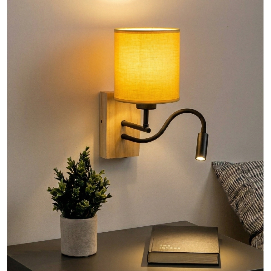 Brilagi - LED fleksibilna stenska svetilka NUBILA WOOD 1xE27/25W/230V + LED/3W hrast/črna/rumena
