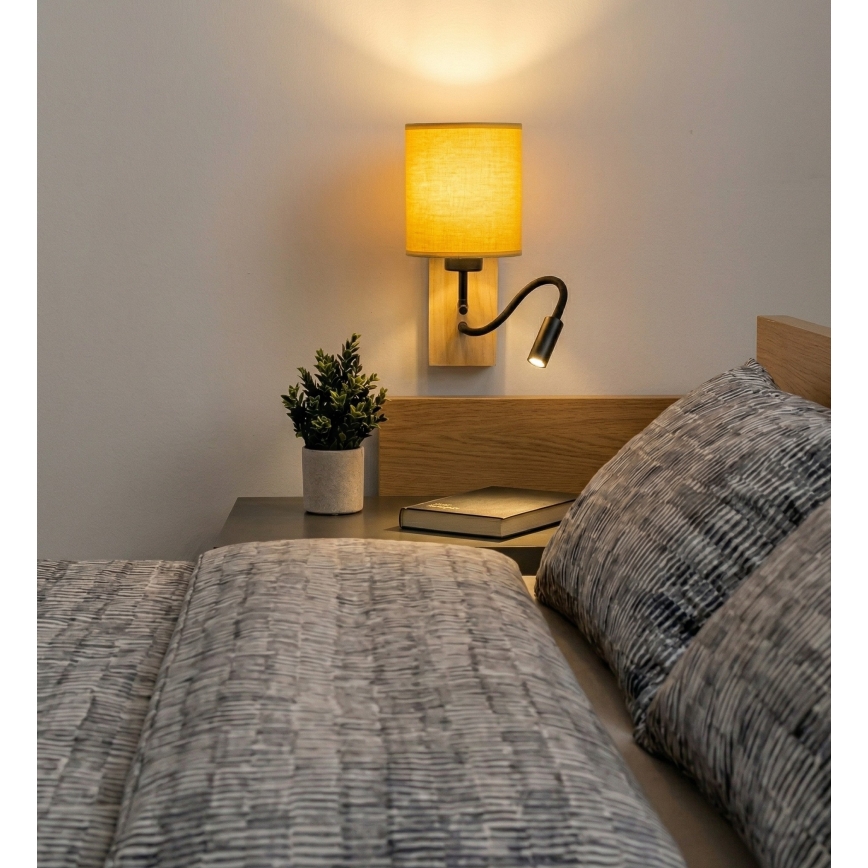 Brilagi - LED fleksibilna stenska svetilka NUBILA WOOD 1xE27/25W/230V + LED/3W hrast/črna/rumena