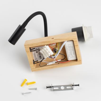 Brilagi - LED fleksibilna stenska svetilka NUBILA WOOD 1xE27/25W/230V + LED/3W hrast/črna/rumena