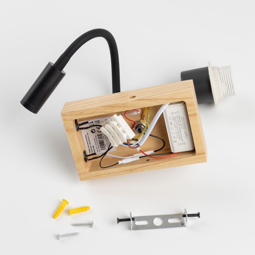 Brilagi - LED fleksibilna stenska svetilka NUBILA WOOD 1xE27/25W/230V + LED/3W hrast/črna/rumena