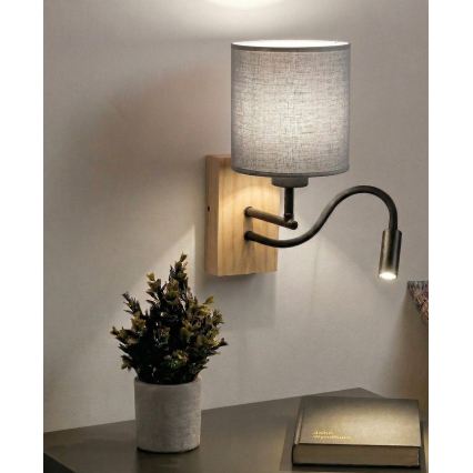 Brilagi - LED fleksibilna stenska svetilka NUBILA WOOD 1xE27/25W/230V + LED/3W hrast/črna/svetlo siva
