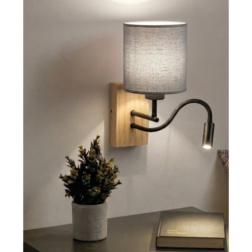 Brilagi - LED fleksibilna stenska svetilka NUBILA WOOD 1xE27/25W/230V + LED/3W hrast/črna/svetlo siva