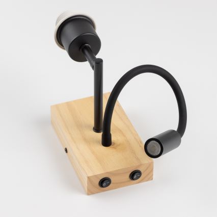 Brilagi - LED fleksibilna stenska svetilka NUBILA WOOD 1xE27/25W/230V + LED/3W hrast/črna/svetlo siva