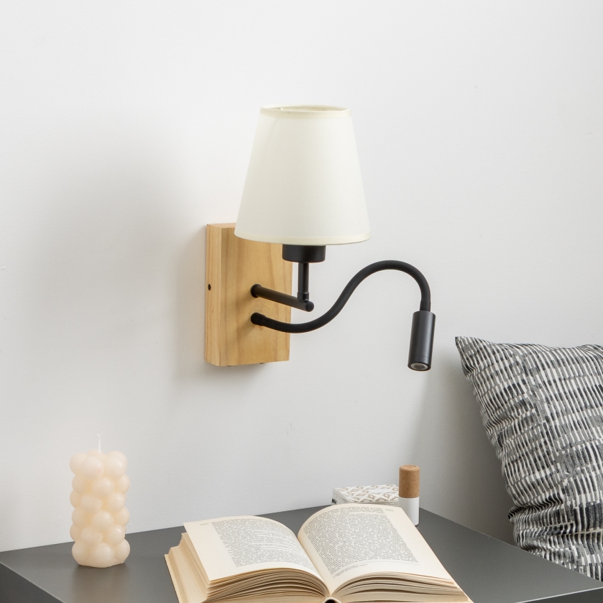 Brilagi - LED Fleksibilna stenska svetilka NUBILA WOOD 1xE27/25W/230V + LED/3W hrast/krem barva