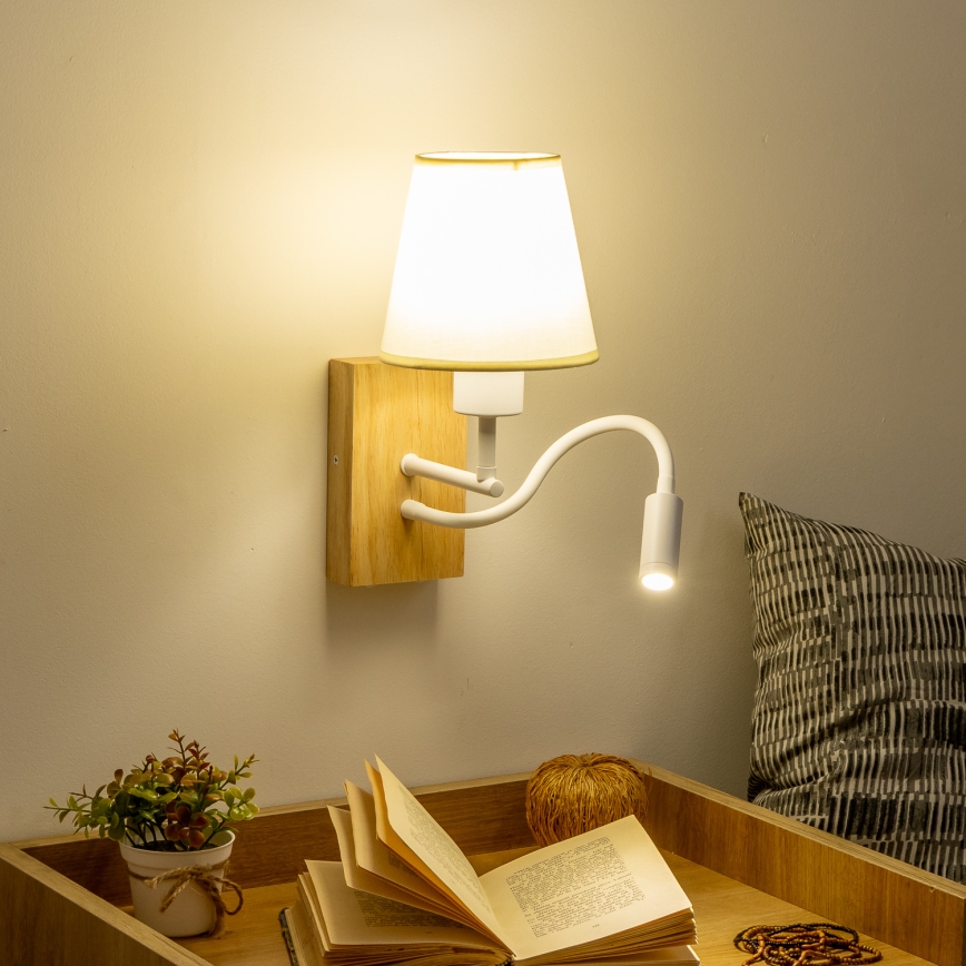 Brilagi - LED Fleksibilna stenska svetilka NUBILA WOOD 1xE27/25W/230V + LED/3W hrast/krem barva