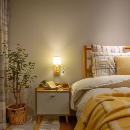 Brilagi - LED Fleksibilna stenska svetilka NUBILA WOOD 1xE27/25W/230V + LED/3W hrast/krem barva