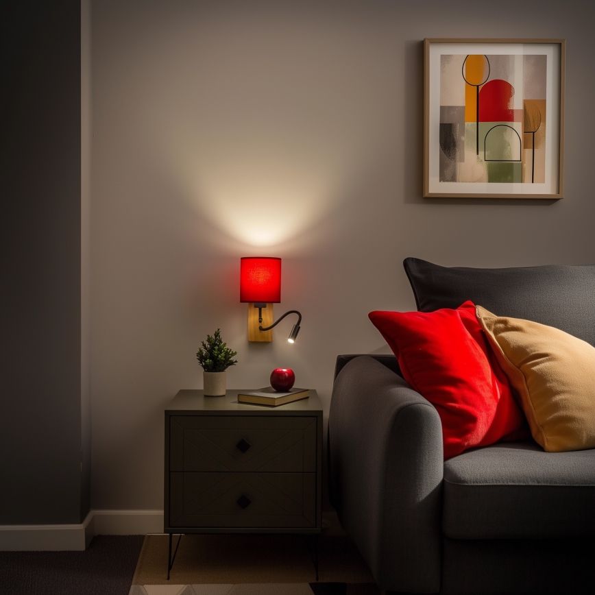 Brilagi - LED Fleksibilna stenska svetilka NUBILA WOOD 1xE27/25W/230V + LED/3W hrast/Pompejanec rdeča
