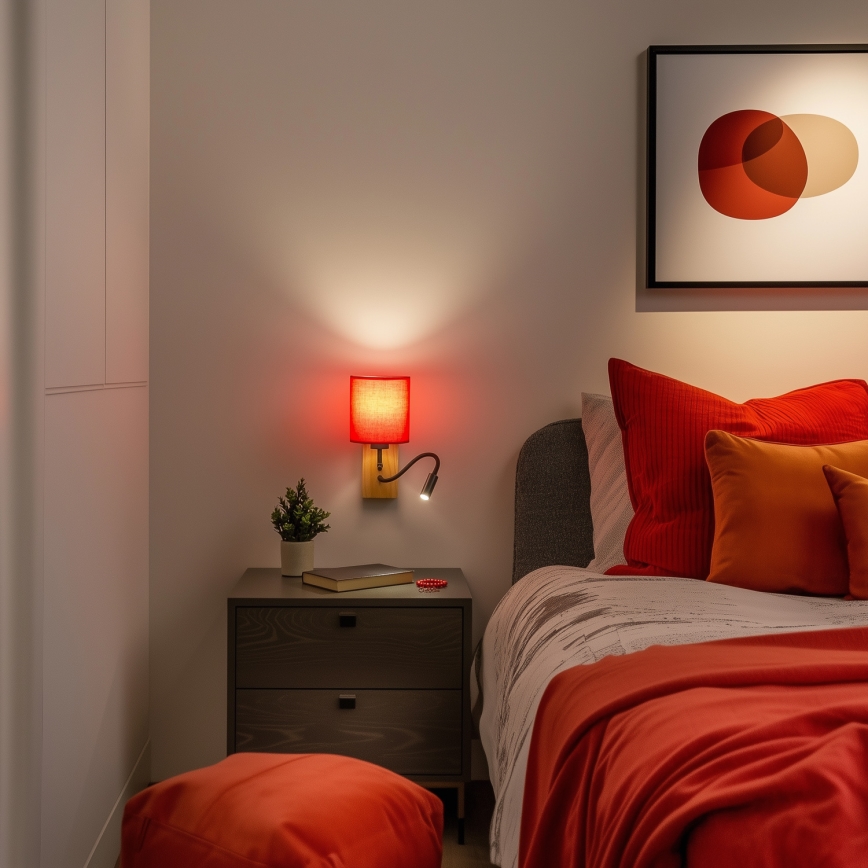Brilagi - LED Fleksibilna stenska svetilka NUBILA WOOD 1xE27/25W/230V + LED/3W hrast/rdeča