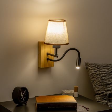 Brilagi - LED Fleksibilna stenska svetilka NUBILA WOOD 1xE27/25W/230V + LED/3W hrast/rjava
