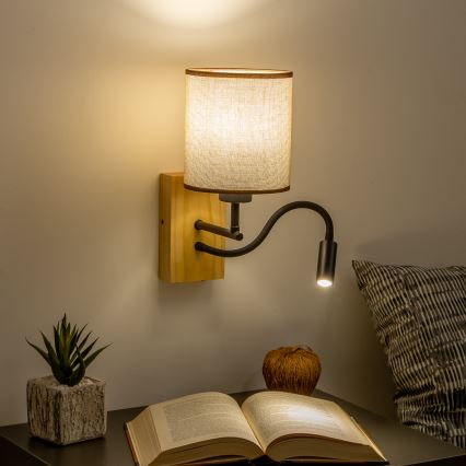 Brilagi - LED Fleksibilna stenska svetilka NUBILA WOOD 1xE27/25W/230V + LED/3W hrast/rjava