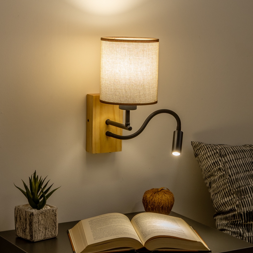 Brilagi - LED Fleksibilna stenska svetilka NUBILA WOOD 1xE27/25W/230V + LED/3W hrast/rjava