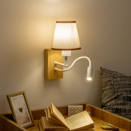 Brilagi - LED Fleksibilna stenska svetilka NUBILA WOOD 1xE27/25W/230V + LED/3W hrast/rjava