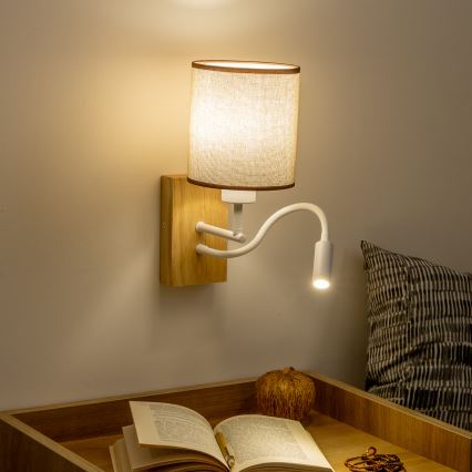 Brilagi - LED Fleksibilna stenska svetilka NUBILA WOOD 1xE27/25W/230V + LED/3W hrast/rjava