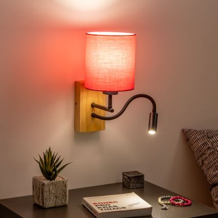 Brilagi - LED Fleksibilna stenska svetilka NUBILA WOOD 1xE27/25W/230V + LED/3W hrast/roza