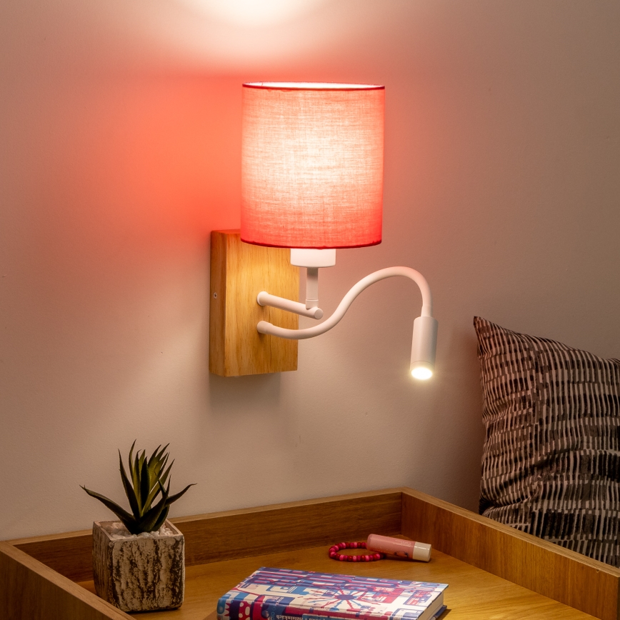 Brilagi - LED Fleksibilna stenska svetilka NUBILA WOOD 1xE27/25W/230V + LED/3W hrast/roza