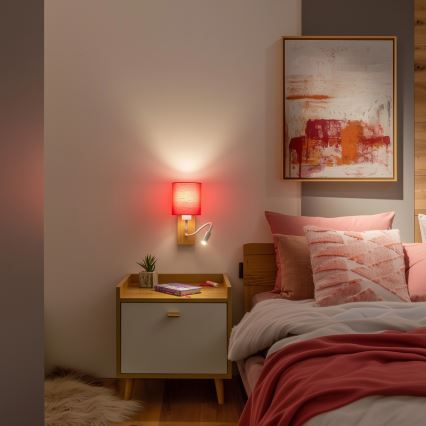 Brilagi - LED Fleksibilna stenska svetilka NUBILA WOOD 1xE27/25W/230V + LED/3W hrast/roza