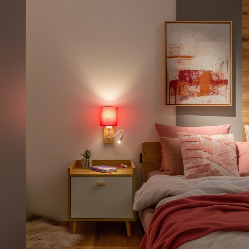 Brilagi - LED Fleksibilna stenska svetilka NUBILA WOOD 1xE27/25W/230V + LED/3W hrast/roza