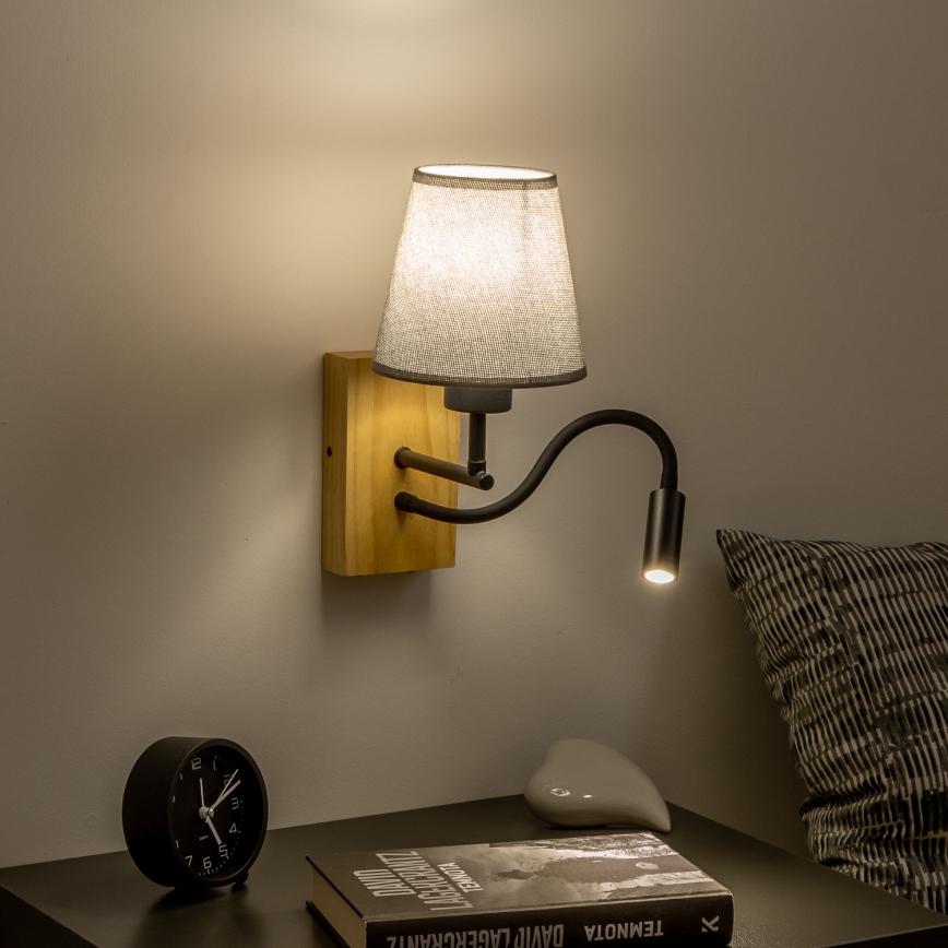 Brilagi - LED Fleksibilna stenska svetilka NUBILA WOOD 1xE27/25W/230V + LED/3W hrast/siva