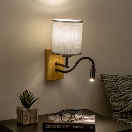 Brilagi - LED Fleksibilna stenska svetilka NUBILA WOOD 1xE27/25W/230V + LED/3W hrast/siva