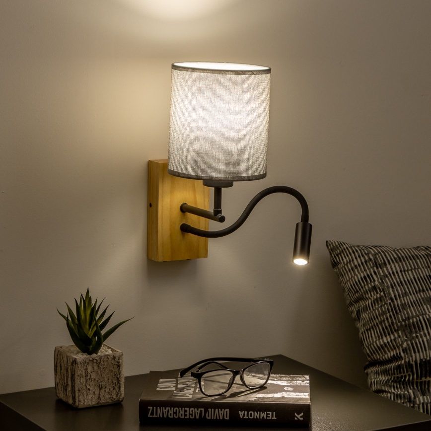 Brilagi - LED Fleksibilna stenska svetilka NUBILA WOOD 1xE27/25W/230V + LED/3W hrast/siva