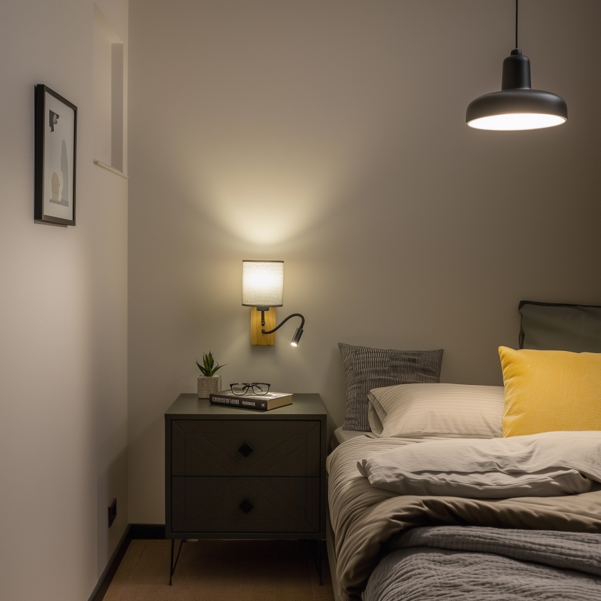 Brilagi - LED Fleksibilna stenska svetilka NUBILA WOOD 1xE27/25W/230V + LED/3W hrast/siva