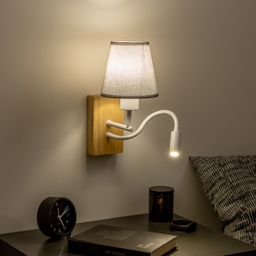 Brilagi - LED Fleksibilna stenska svetilka NUBILA WOOD 1xE27/25W/230V + LED/3W hrast/siva