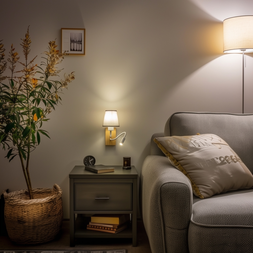 Brilagi - LED Fleksibilna stenska svetilka NUBILA WOOD 1xE27/25W/230V + LED/3W hrast/siva