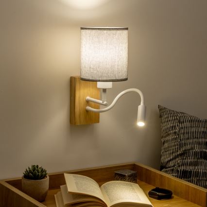 Brilagi - LED Fleksibilna stenska svetilka NUBILA WOOD 1xE27/25W/230V + LED/3W hrast/siva