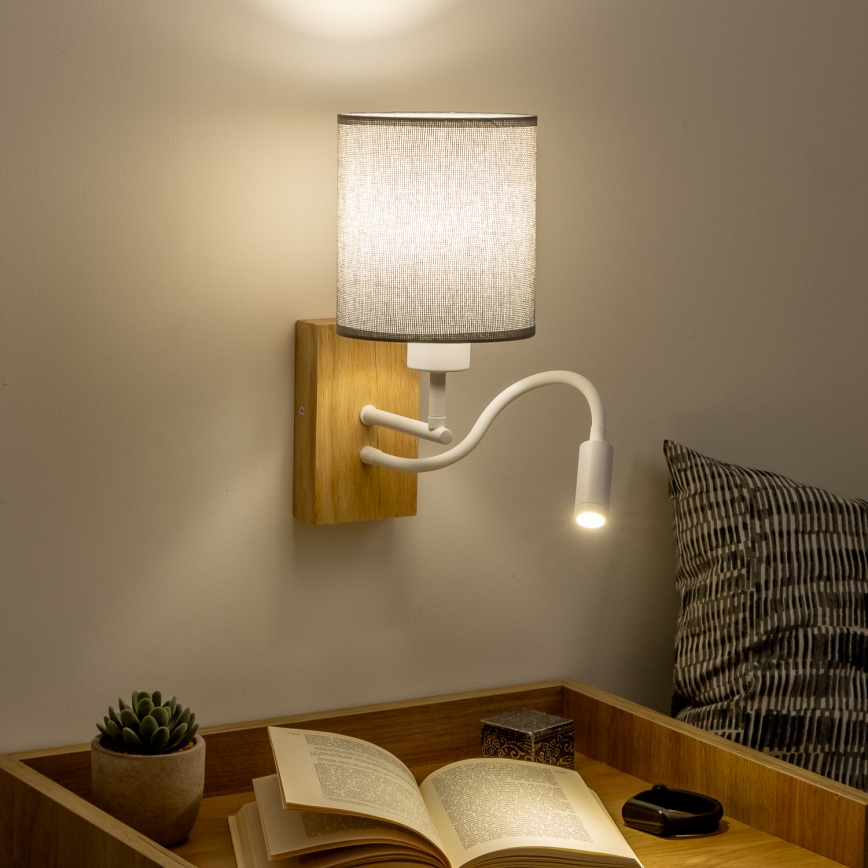 Brilagi - LED Fleksibilna stenska svetilka NUBILA WOOD 1xE27/25W/230V + LED/3W hrast/siva