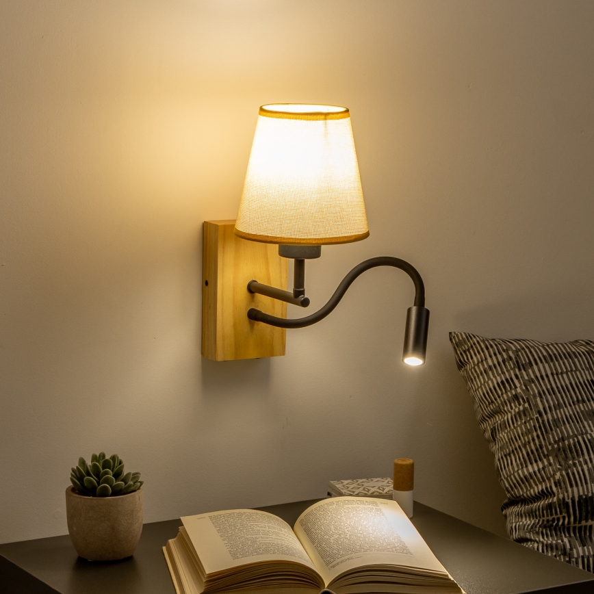 Brilagi - LED Fleksibilna stenska svetilka NUBILA WOOD 1xE27/25W/230V + LED/3W hrast/svetlo rjava