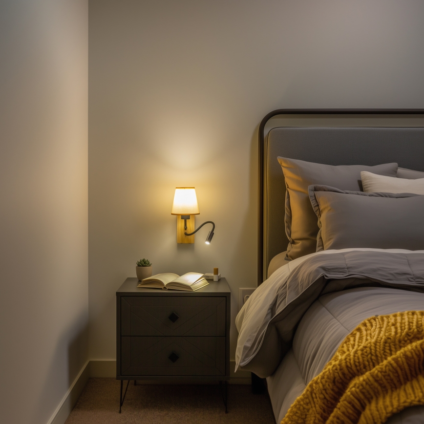 Brilagi - LED Fleksibilna stenska svetilka NUBILA WOOD 1xE27/25W/230V + LED/3W hrast/svetlo rjava